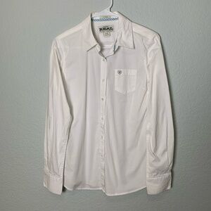 Ariat Womens Button Up Shirt Medium White FITTED Cowgirl Western  * READ*